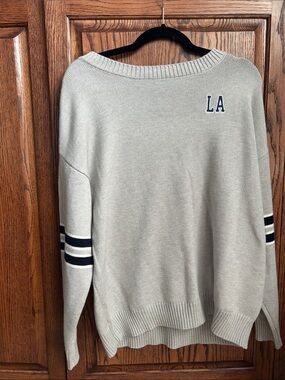 Varsity Number 93 Knit Sweater in Light Gray and Navy